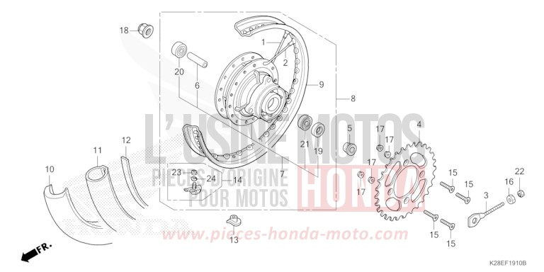 ROUE ARRIERE de CRF125F "Petites Roues" EXTREME RED (R292) 2023